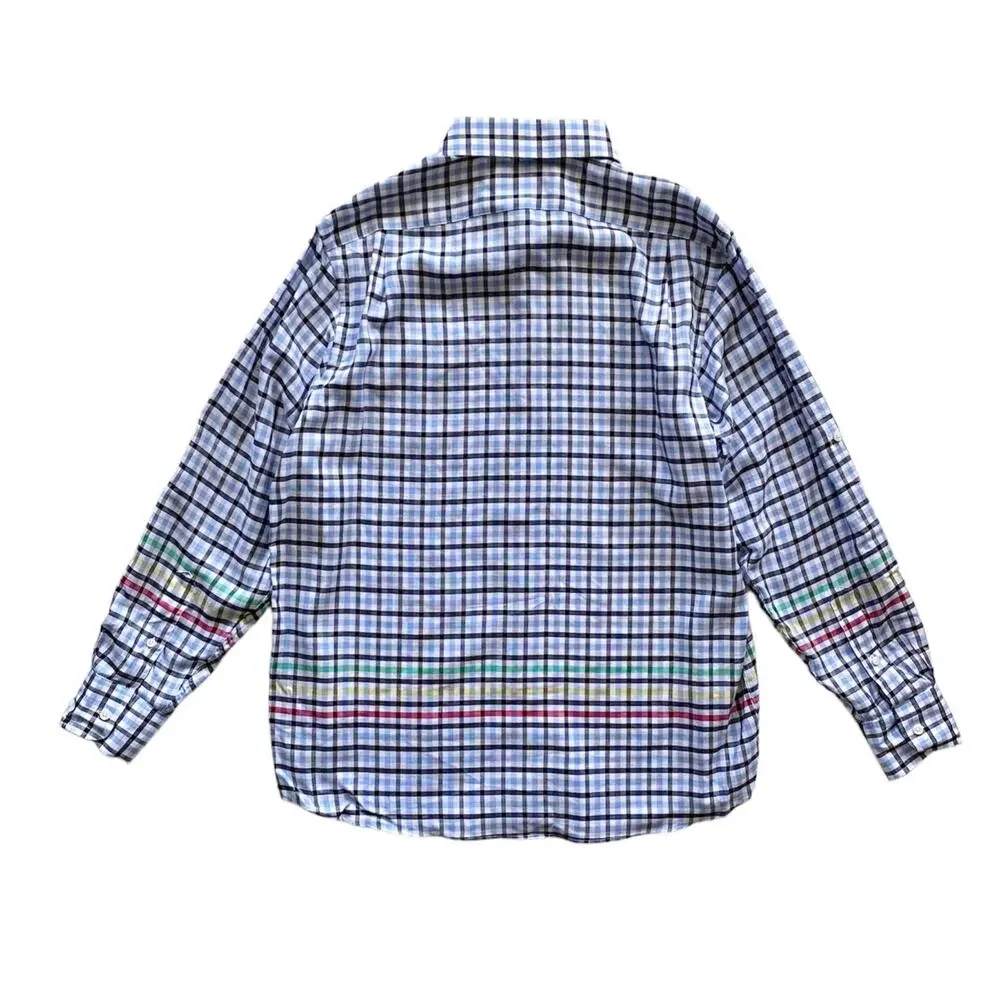 Daniel Cremieux Classics Nwt Cotton Lyocell Linen Blue Check Long Sleeve Shirt L